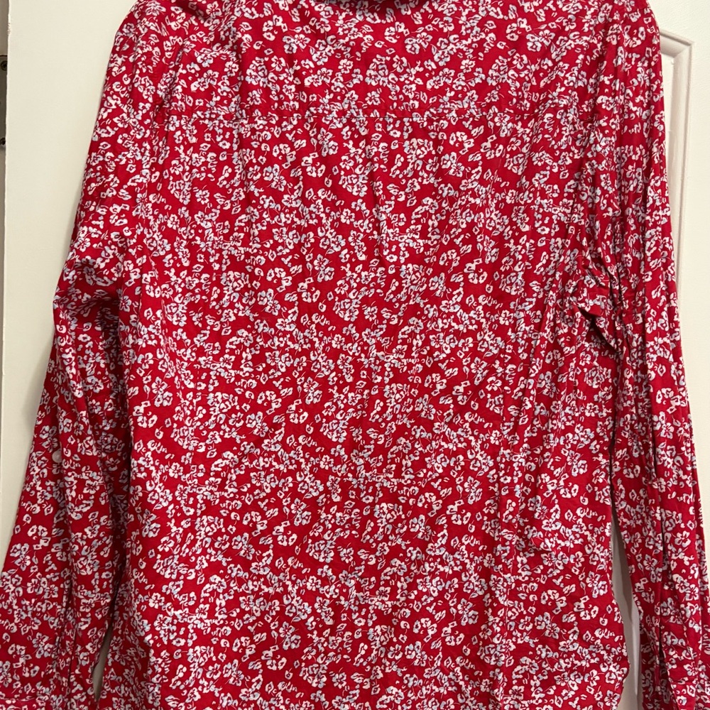 Floral Red Button-Up Women's Top - Picture 5 of 5